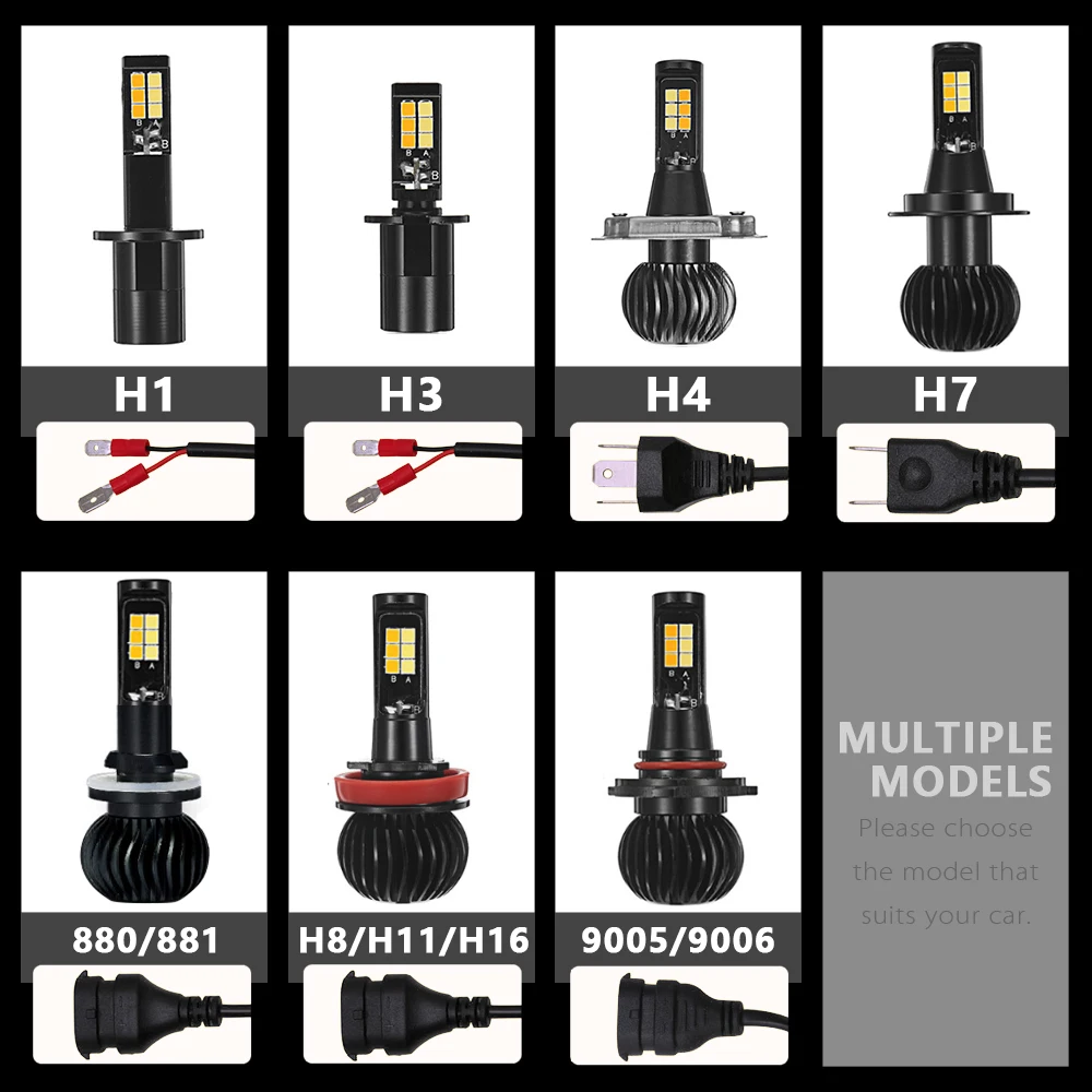 Автомобильные фары H1 H3 H4 H7 H8 9006 Вождение 6000K белый 3000K Янтарный Желтый Автомобильные противотуманные фонари двойной цвет Автомобильные светодиодные лампы