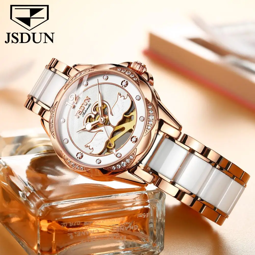 JSDUN relojes mecánicos automáticos de lujo para mujer, pulsera de