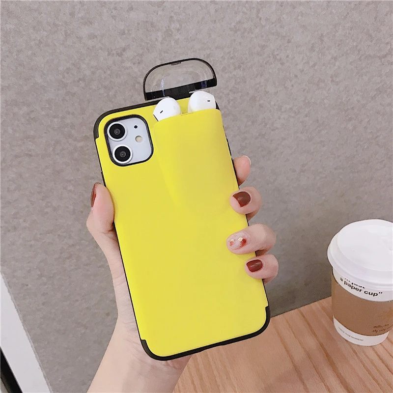 2in1 Luxury Case For iPhone 11 Pro Max XS X XR 7 8 6 6S Plus iPhone11&Air Pods Holder Slot Hard Cover For AirPods 1 2 Pro Cases