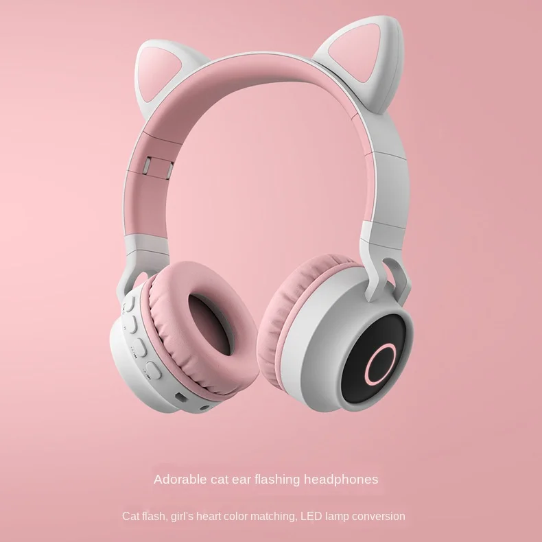 Cute Cat Bluetooth 5 0 Headset Wireless Hifi Music Stereo Bass Headphones LED Light Mobile Phones Girl Daughter Headset For PC