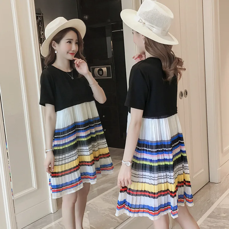 

2018 New Style Korean-style Loose-Fit Dress Summer Tops Pregnancy Mid-length Skirt Summer Influx Mom