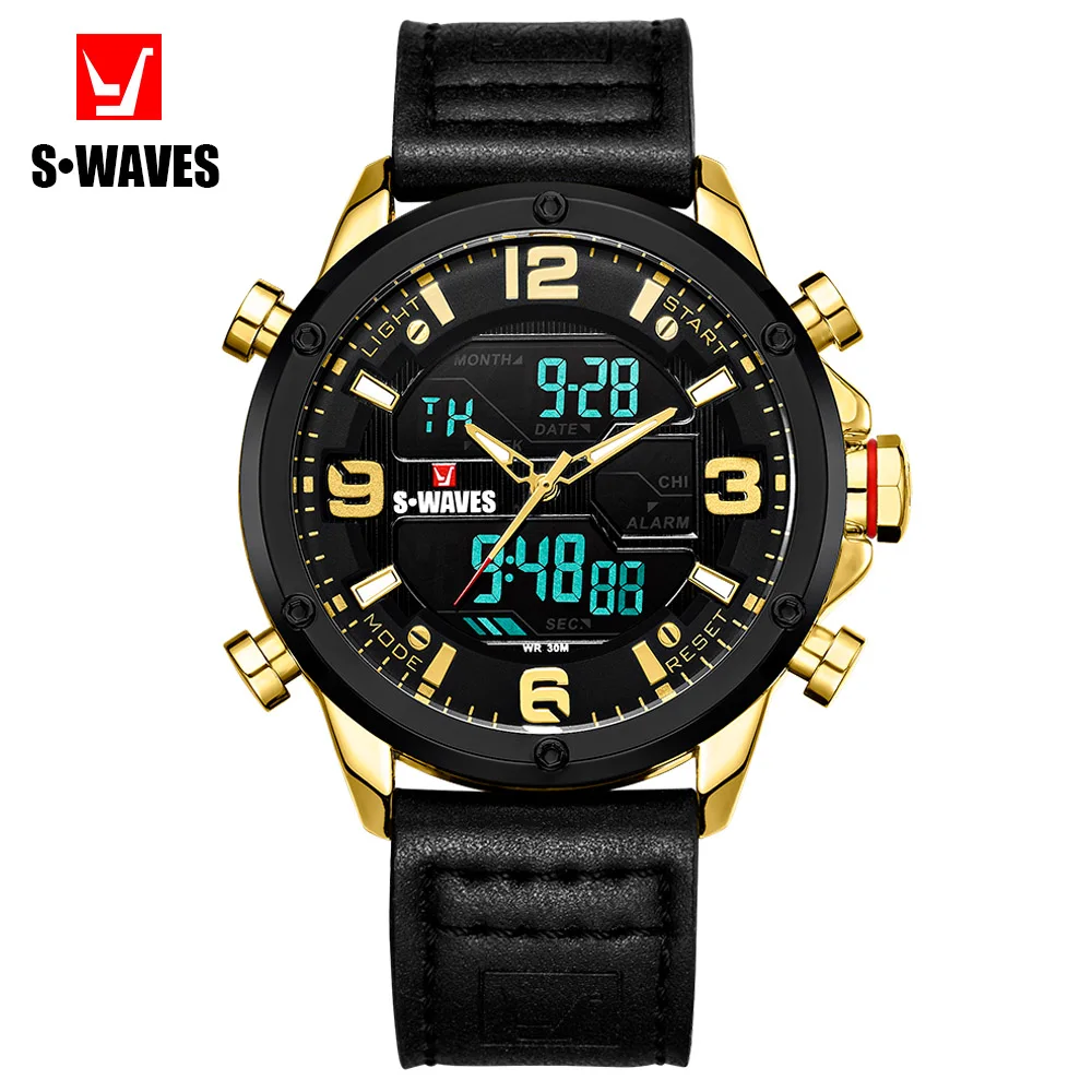 Часы наручные SWAVES мужские с двойным дисплеем Кварцевые водонепроницаемые