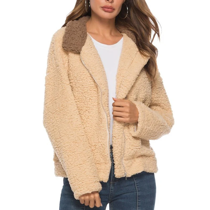 

2019 New Women's New Winter Warm Lamb Wool Faux Fur Jacket Long Casual Solid Outfit Zipper Coat Hooded Slim Fit Coats Outwear