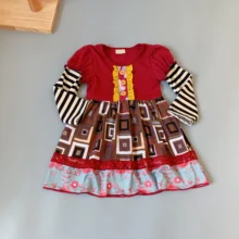 Хлопковое платье для маленьких девочек на весну и осень с оборками в крупную клетку Лидер продаж, Новое Стильное платье для подарка