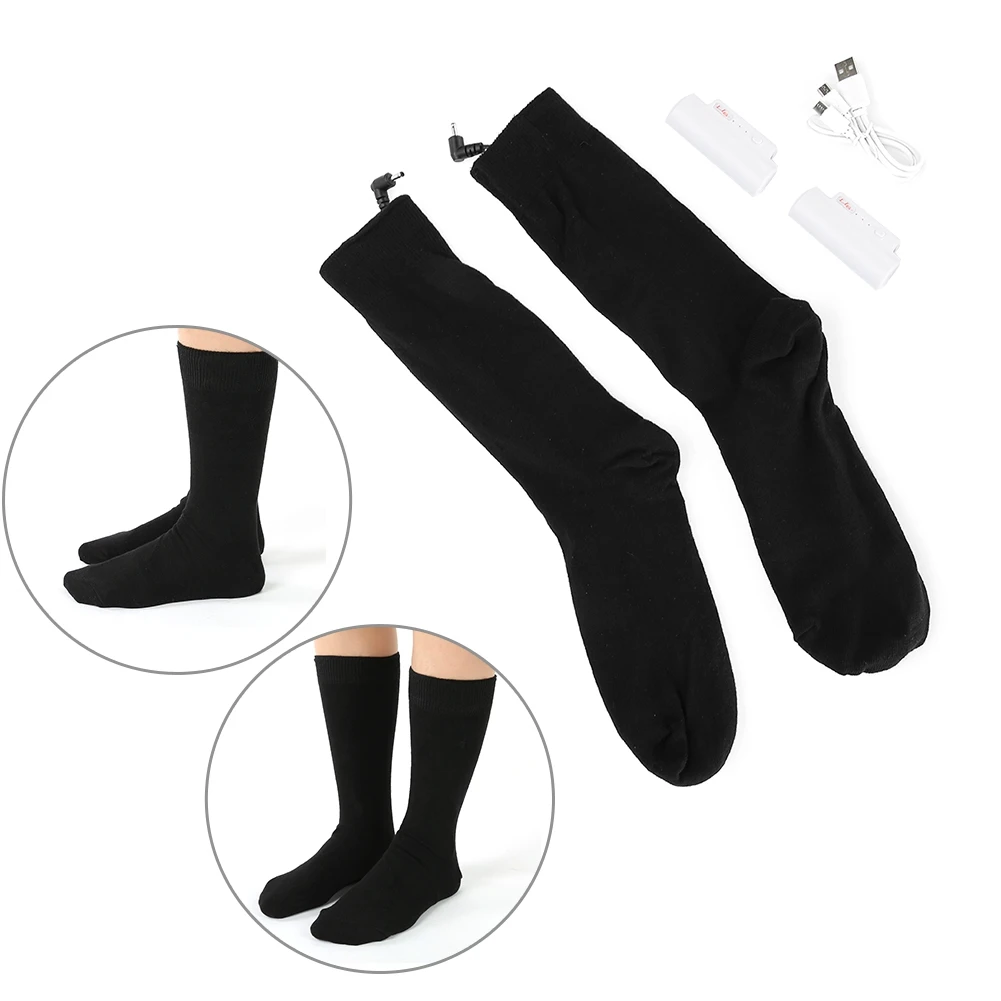 Men & Women Rechargeable Battery Heated Socks 3 Temperatures Outdoor Warm Winter Socks Thickening Cotton Super Comfortable Black