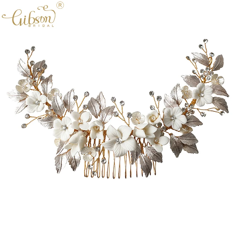 

Женские гребни для волос, Классические Свадебные Длинные гребни с фарфоровыми цветами, свадебные аксессуары, повязка на голову