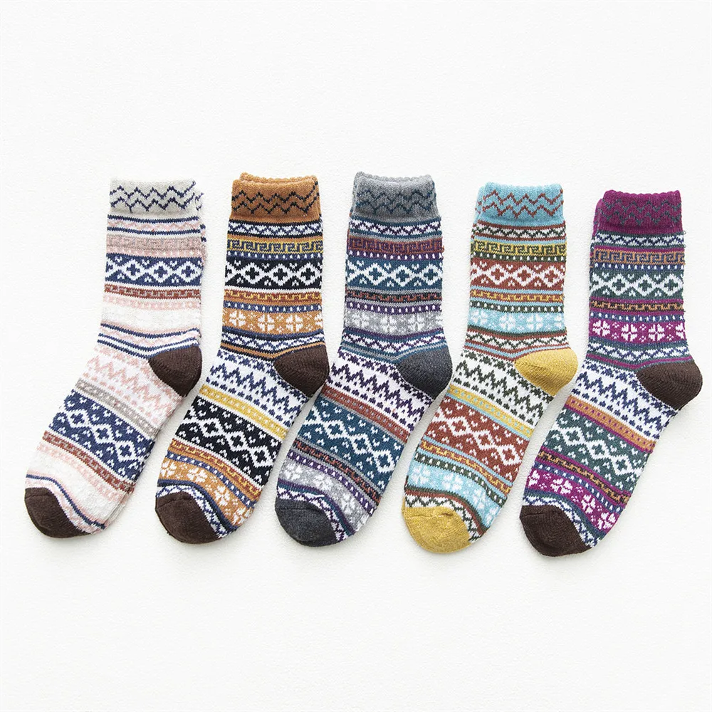Зимние новые женские толстые теплые Yone Harajuku сложные волнистые полосы высокого качества шерстяные носки модные повседневные хлопковые носки