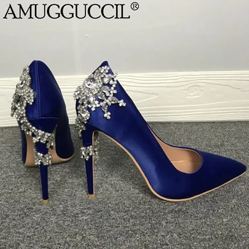 

Customize 2020 New Plus Big Size 35-47 Blue Crystal Fashion Sexy High Heel Party Autumn Spring Ladies Shoes Women Pumps D1305