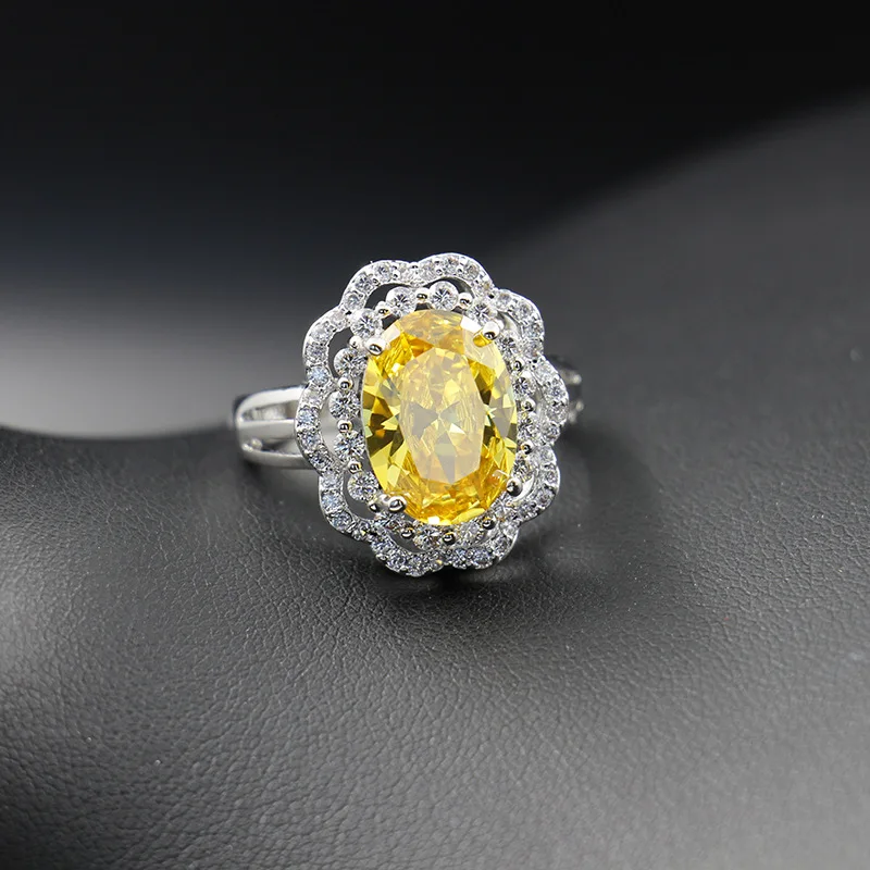 Bague Ringen, цветок, серебро 925, ювелирные наборы для женщин, овальные драгоценные камни, цитрин, рубин, кольцо, серьги, ожерелье, костюм из трех частей, подарок