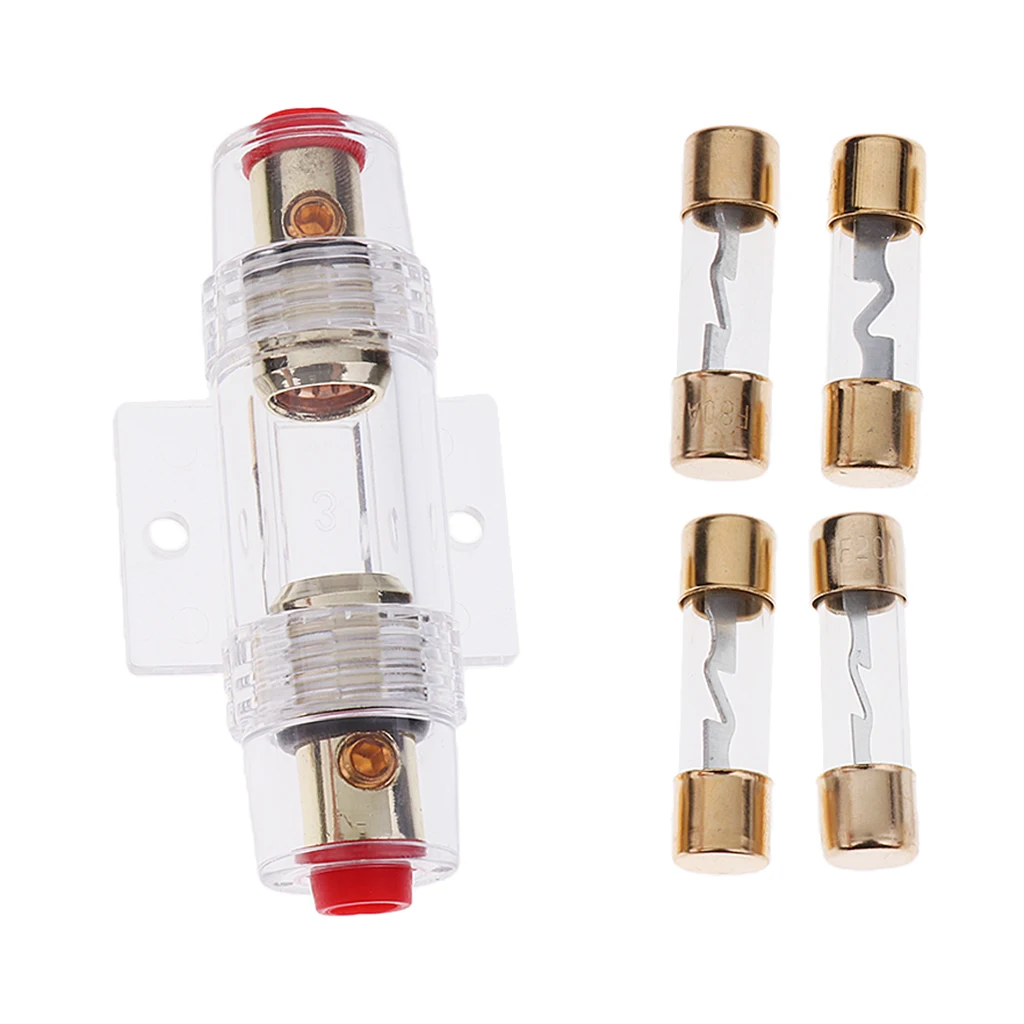 Brand New AGU Fuse Holder 0 4 8 Gauge Gold Plated 4 Free Fuses SKFH104