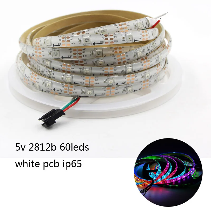 white 60leds ip65 DC5V WS2812B пиксельные полосы 30/60 пикселей/м умная светодиодная Пиксельная полоса черный/белый PCB WS2812 IC IP30/IP65/IP67 Водонепроницаемый светодиодный стри - Испускаемый цвет: white 60leds ip65
