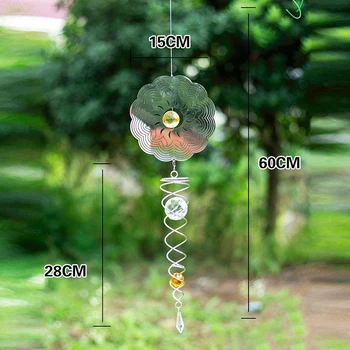

Silent Wind Chime Stainless Steel Silver 3D Metal Hanging Spinner Garden