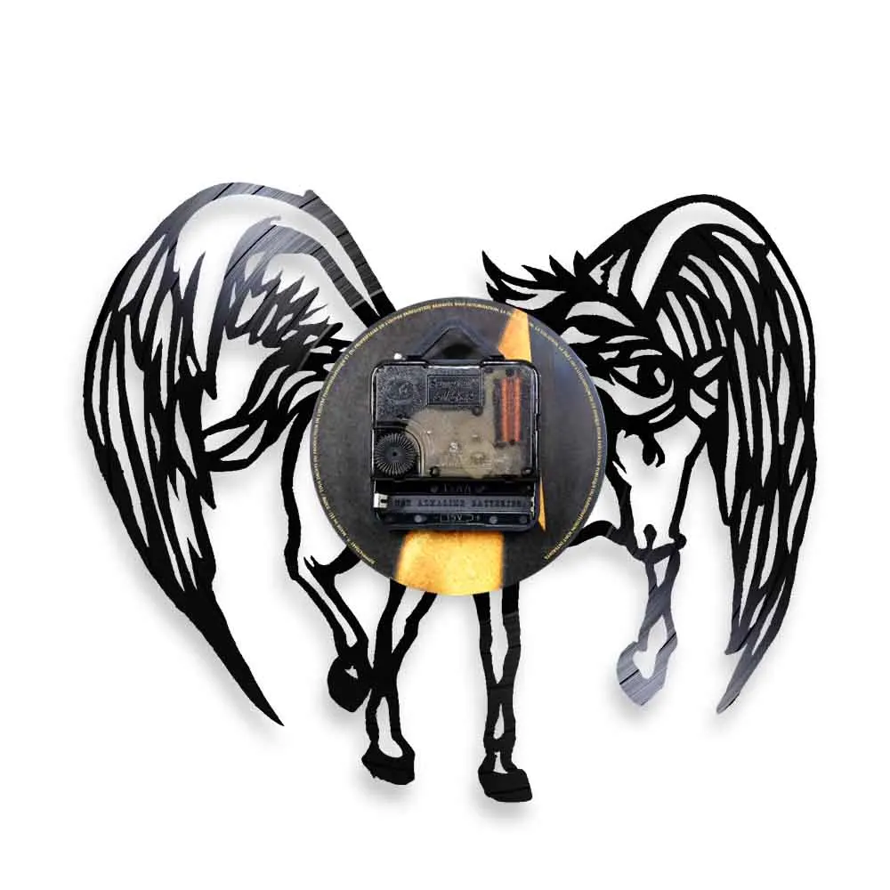 Pegasus настенные часы старинные настенные художественные фантастические животные лошадь Виниловая пластинка часы лошадь с крыльями ангела декоративные часы лошадь