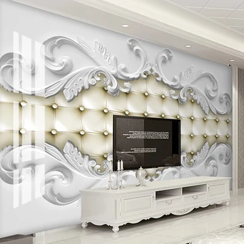 

3D White Plaster Leather Soft Bag Mural European Style Bedroom Bedside Living Room TV Background Photo Wallpaper Wall Murals 3D
