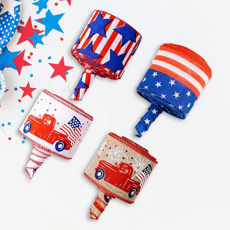 

6m/roll Ribbon American Independence Day Star Printed Burlap Hemp Rope Gift Wrapping DIY Home Wall Decoration Bowknot Craft