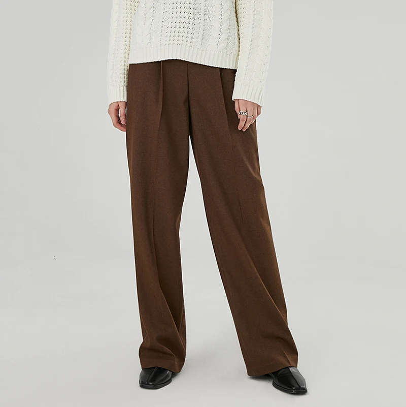 [EAM] коричневые плиссированные длинные широкие брюки для отдыха с высокой талией, новые свободные брюки для женщин, модные весенне-осенние 1K265