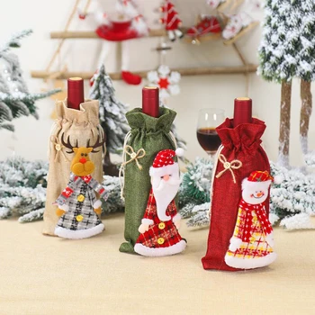 

1pc Christmas Wine Bottle Covers Bag Linen Holiday Santa Claus Champagne Bottle Cover Christmas Decora For Home Xmas Ornaments