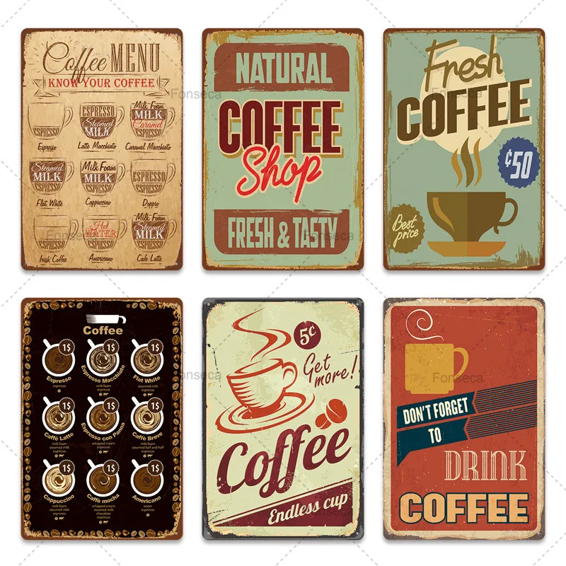 

Coffee shop Metal Signs Decorative Billboard Tin Plaque Metal Vintage Wall Decor for Coffee Bar Cafe Retro Iron Painting