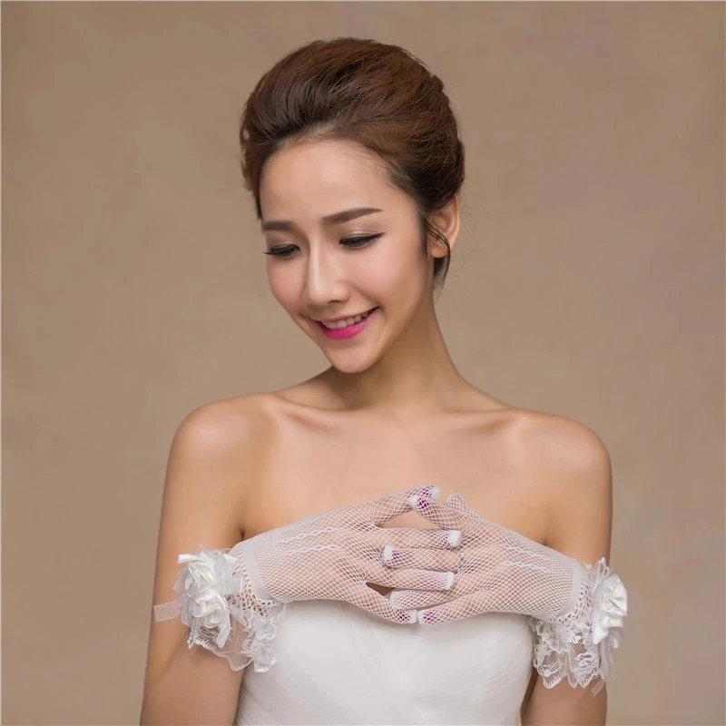 Свадебные перчатки для невесты вязаные сетчатые высокие эластичные кружевные цветочные сетчатые перчатки для платья