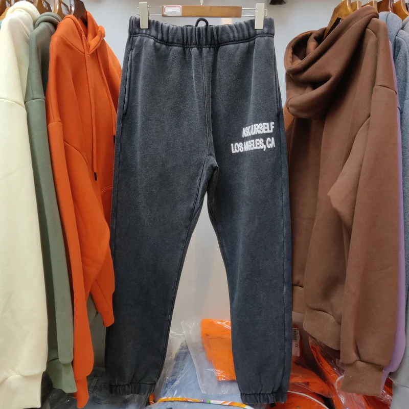 Askyurself Fashion Pants Men 1:1 High Quality Vintage Washed Fleece Foam Print WomenSweatpants Heavy Fabric Trousers | Мужская одежда