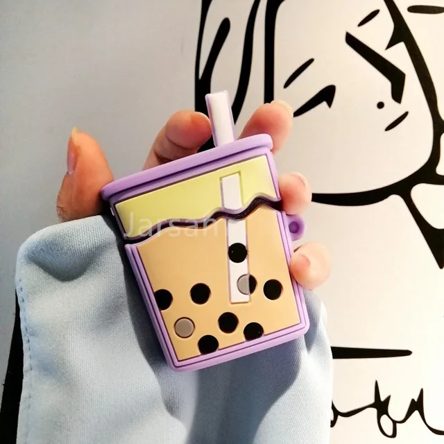 Cartoon For airpods case Silicone Cover For airpods Case Cute Earphone 3D Headphone case Protective Milk tea