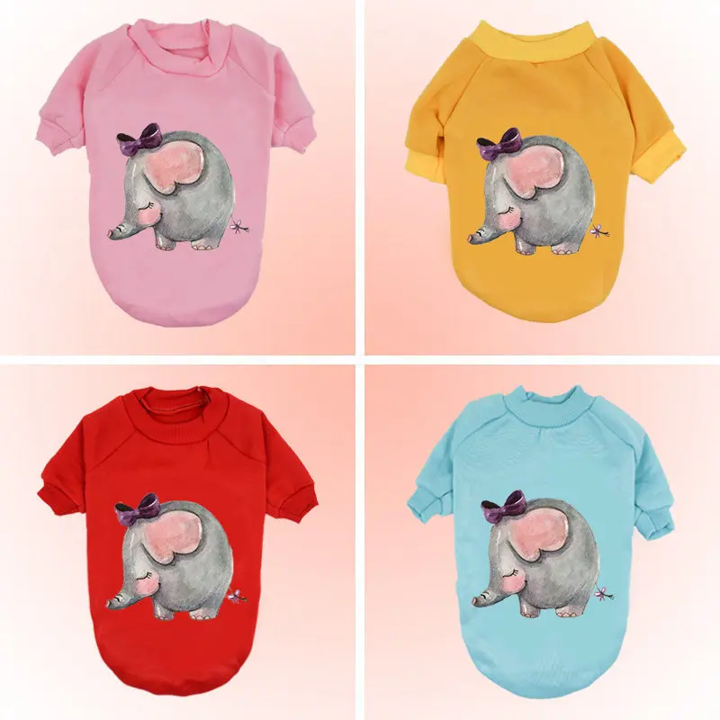 Pet Теплая одежда из хлопка футболка со щенком с откидной крышкой с изображением слона из мультфильма, свитер с узором в виде для маленькие собаки, питомцы осенне-зимней верхней одежды