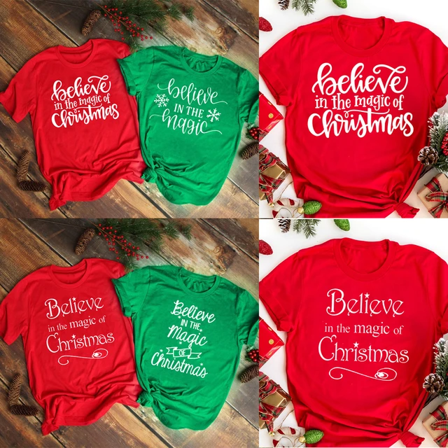 suspicaz Premio Guiño Believe In The Magic of Christmas, camisas navideñas para niños y niñas, camisetas  rojas y verdes para días festivos, Tops de moda _ - AliExpress Mobile