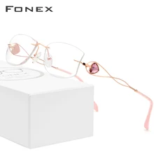 B чистый титан безободковая оправа для женщин Сверхлегкий Роскошные Diamond отделка Cut оправа для установки линз по рецепту очки