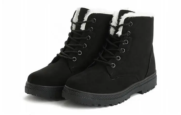 Snow boots warm fur plush Insole women winter boots square heels flock ankle boots women shoes lace-up winter shoes woman