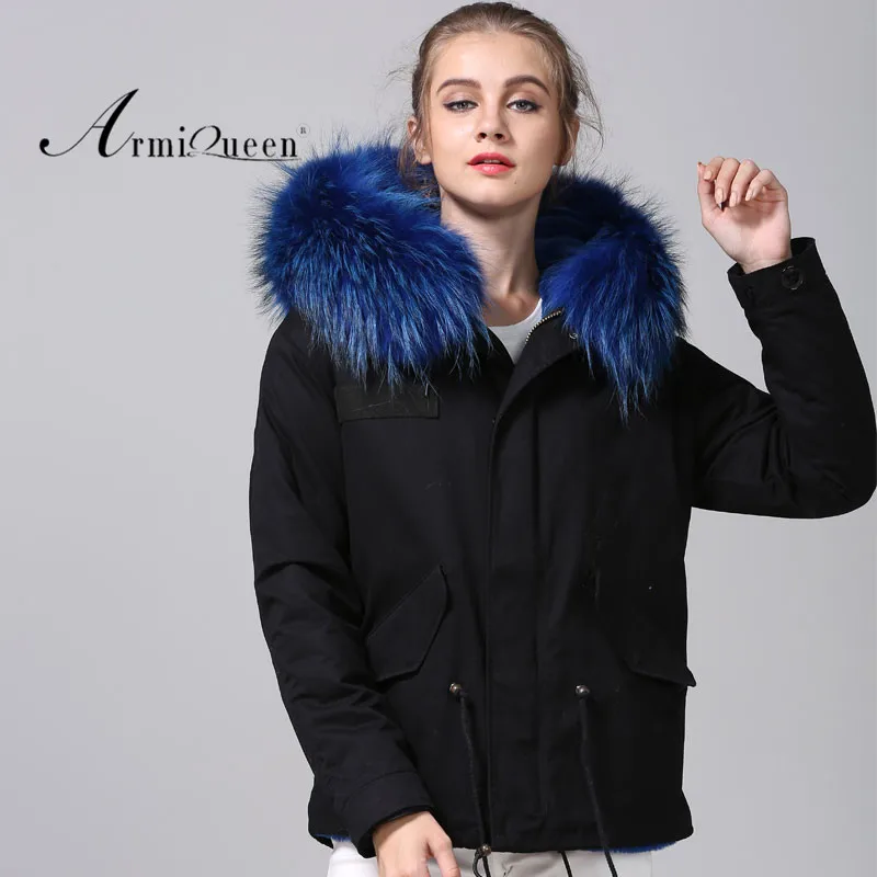 winter parka black coat for women blue big fur collar oversized natural dresss style
