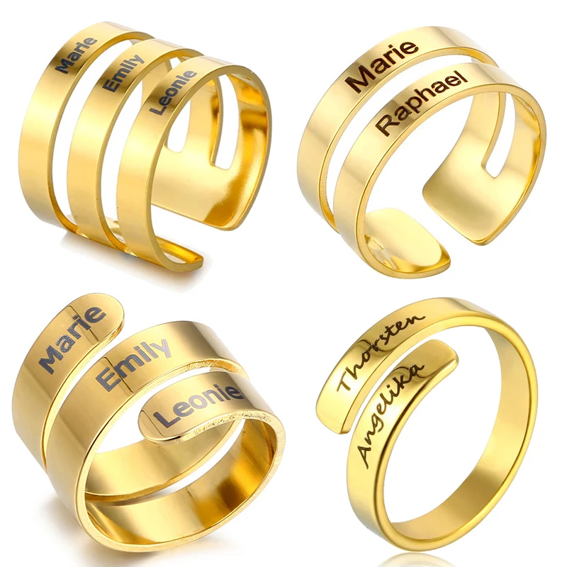Personalisierte Geschenk Gravur Name Edelstahl verstellbare Ringe Lovers Jewelry 
