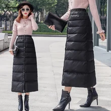 Размера плюс 3XL женские осенне-зимние юбки модные пуговицы Высокая талия теплая пуховая юбка средней длины женские трапециевидные юбки