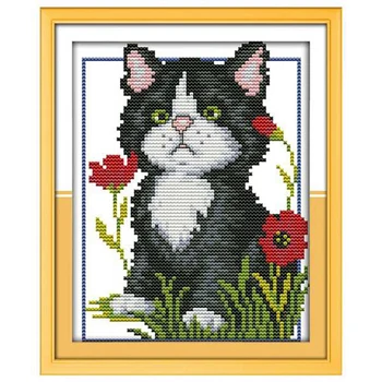 

New Releases Cross Stitch Kits Patterns Embroidery Kit - Flowers Puppy 14CT 17×21cm