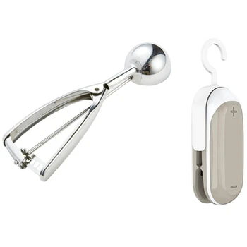 

Mini Bag Sealer, Heat Sealer, 2 in 1 Heat Sealer and Cutter & Biscuit Spoon Set, 3 Ice Cream Scoops with Triggers