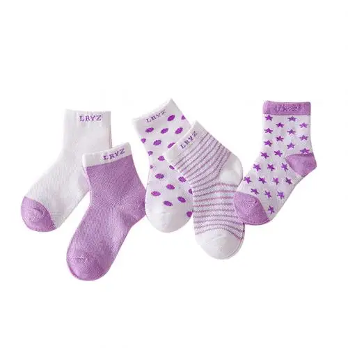 Purple S 5 пар детских носков весенне-летние хлопковые Дышащие носки для новорожденных мальчиков и девочек, От 0 до 6 лет - Цвет: Purple S