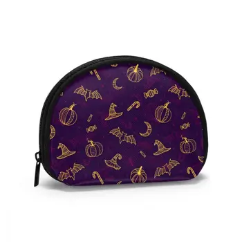 

Women Small Cosmetic Bag Halloween Pumpkins Bats Hats And Candy Travel Make Up Coin Money Card Lipstick Storage Pouch Purse Bag