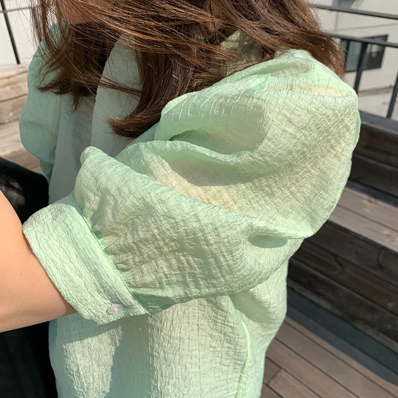 

Korean Style Women Shirts Round Neck Solid Color Wild Cotton Ladies Blouses and Tops Single-Breasted Summer New 2020