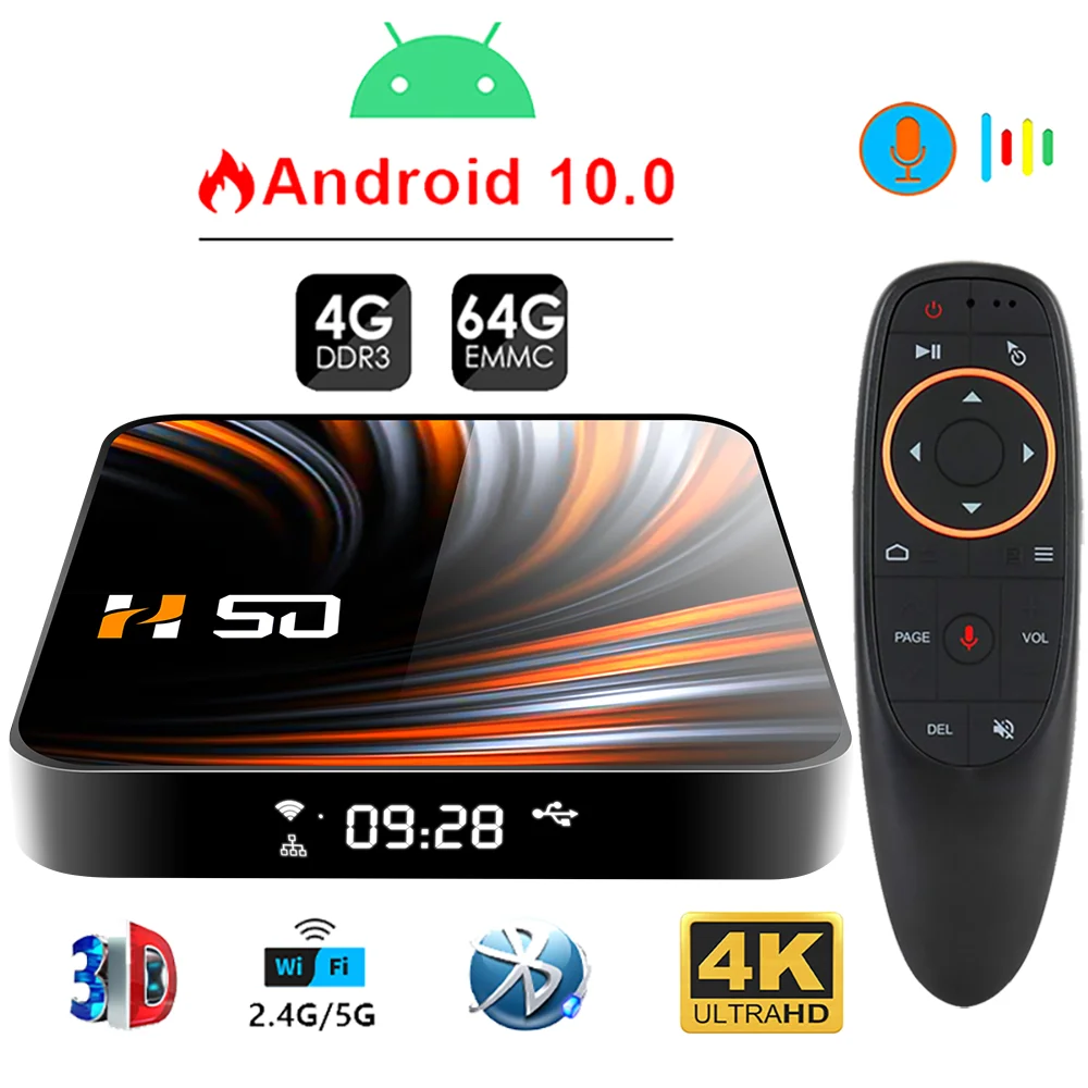 

HONGTOP Smart Tv Box android 10 4GB 32GB 64GB RK3318 tv box android 10 H50 HD Media Player Set Top Box Android 10 TV Box 4K