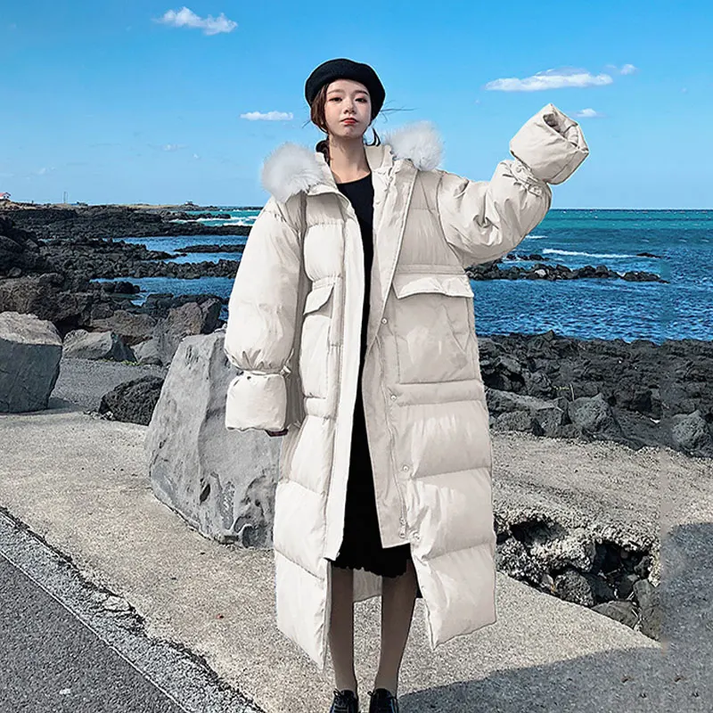 Зимнее пальто женское корейское с капюшоном свободное негабаритное давление туман синий толстый теплый пуховик женская зимняя верхняя одежда 559 - Цвет: Lime white