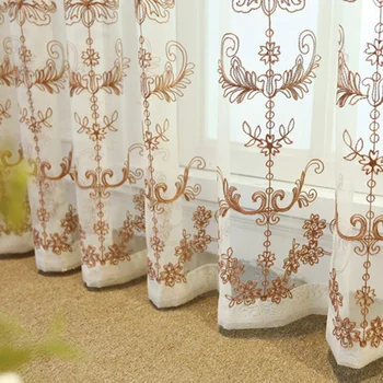 

Embroidered Cotton Linen Brown Curtain for Living Room Delicate Sheer Translucidus Window Tende M211C