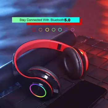 

Led Wireless Headset Bluetooth 5.0 Stereo OverEar Foldable Headphones With Mic For PC Computer Games Laptops Headphones