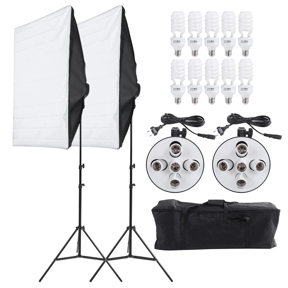 

Andoer Photo Studio Kit Photography Video Lighting Equipment Set Light Stand Two 50 * 70cm Softbox Ten Bulbs Two Light Holder