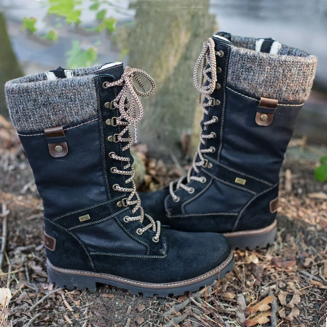 

Winter Boots Women Basic Women Mid-Calf Boots Round Toe Zip Platform Decor Female Shoes Warm Lace Up Shoes