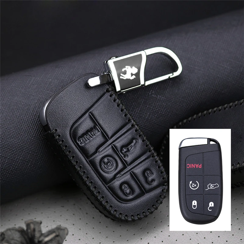 Кожаный чехол для ключей автомобиля, чехол для Dodge caliber Journey Caravan RAM Charger Nitro Stratus Dakota Challenger - Цвет: 5Button Black
