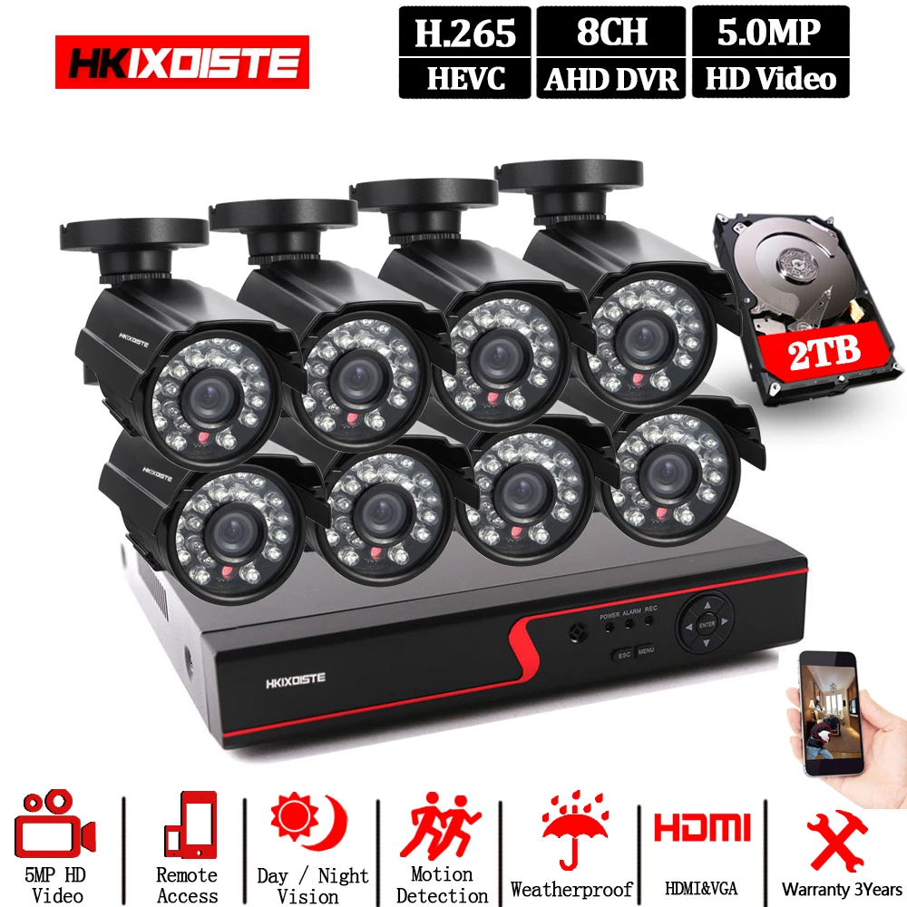 

5MP CCTV System 8CH DVR kit 8 pcs 5MP low illumination Camera MINI Metal Bullet Waterproof AHD CCTV Camera System Remote View