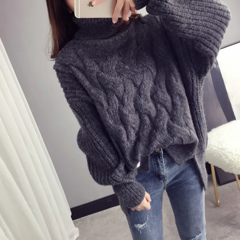 Najtaniej 2019 bawełna nowy sweter kobiety wiosna jesień stałe dziergany sweter na co dzień z golfem grube kobiece dzianiny topy