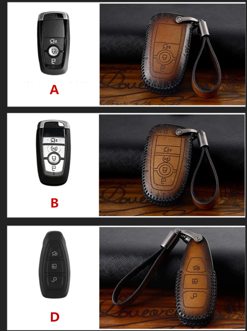 Buy Car Accessories Genuine Leather Car Auto Remote Key Case Cover Holder Skin Shell for Ford Focus 2 Focus 3 Kuga Ecosport Edge