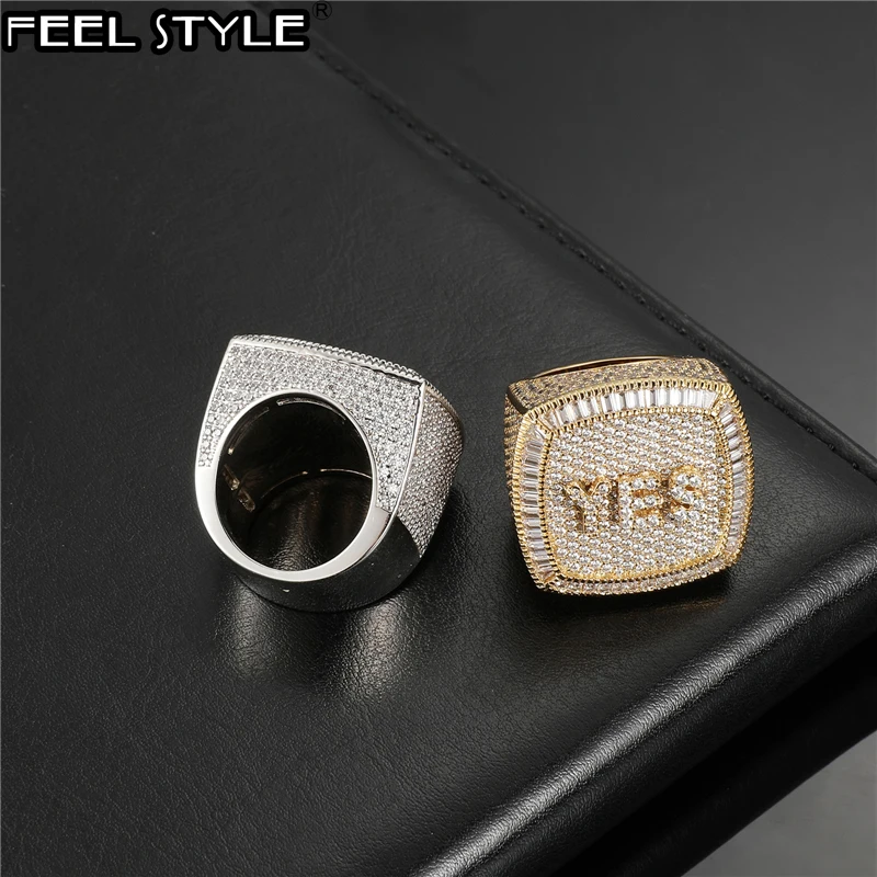 

Hip Hop Custom Name 1-3 letters Iced Out Ring Bling Full CZ Charm Tready Copper Cubic Zircon Ring For Men Women Jewelry