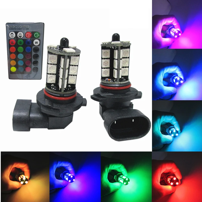 Новинка, светодиодные противотуманные лампы 27SMD разных цветов RGB 5050 9005 с дистанционным управлением, 2 шт.