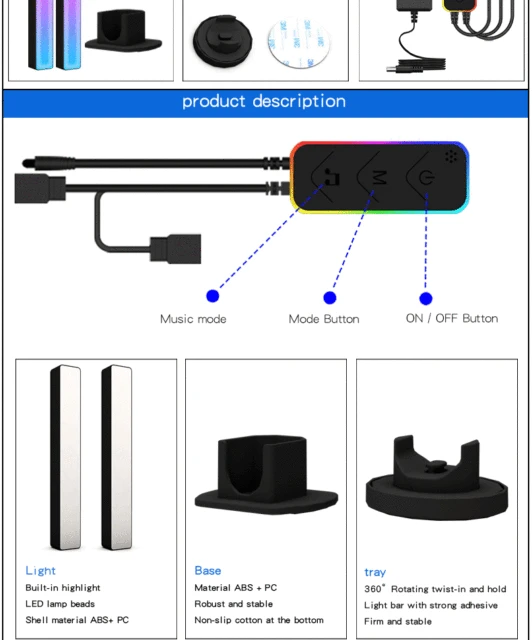 Luz de mesa ambiente RGB para mesa de jogos, música Sync AmbiLight, lâmpada  para TV Stand